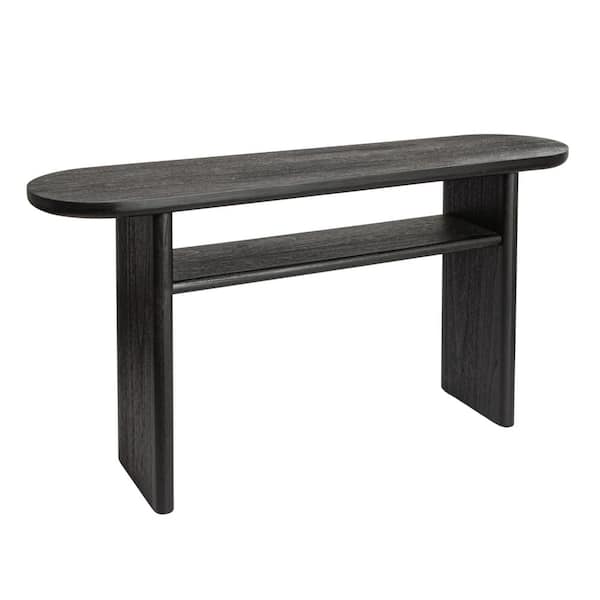 63 in. Black Rectangle Wood Console Table