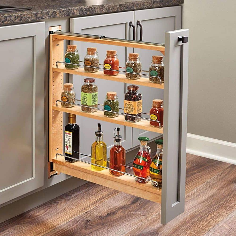 Maple 3" Base Cabinet Pull-Out Organizer with Chrome Rails