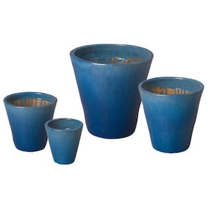 Blue Ceramic Round Tapered Planters (Set f 4)