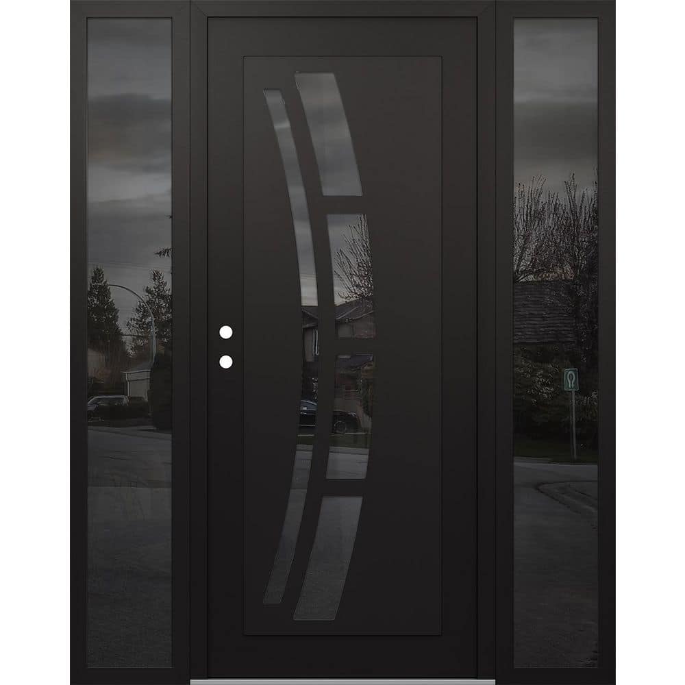 C12 64 in. x 80 in. Black P Right-Hand/Inswing Mirrored Glass Black/Black 2 Sidelite Steel Prehung Front Door price history on PriceWatchPro