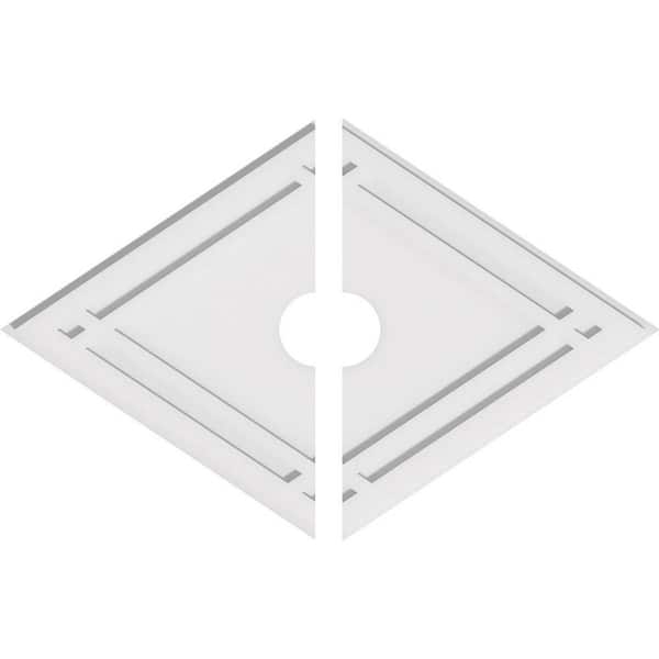 Ekena Millwork 34 in. W x 22-5/8 in. H x 4 in. ID x 1 in. P Diamond Architectural Grade PVC Contemporary Ceiling Medallion (2-Piece)