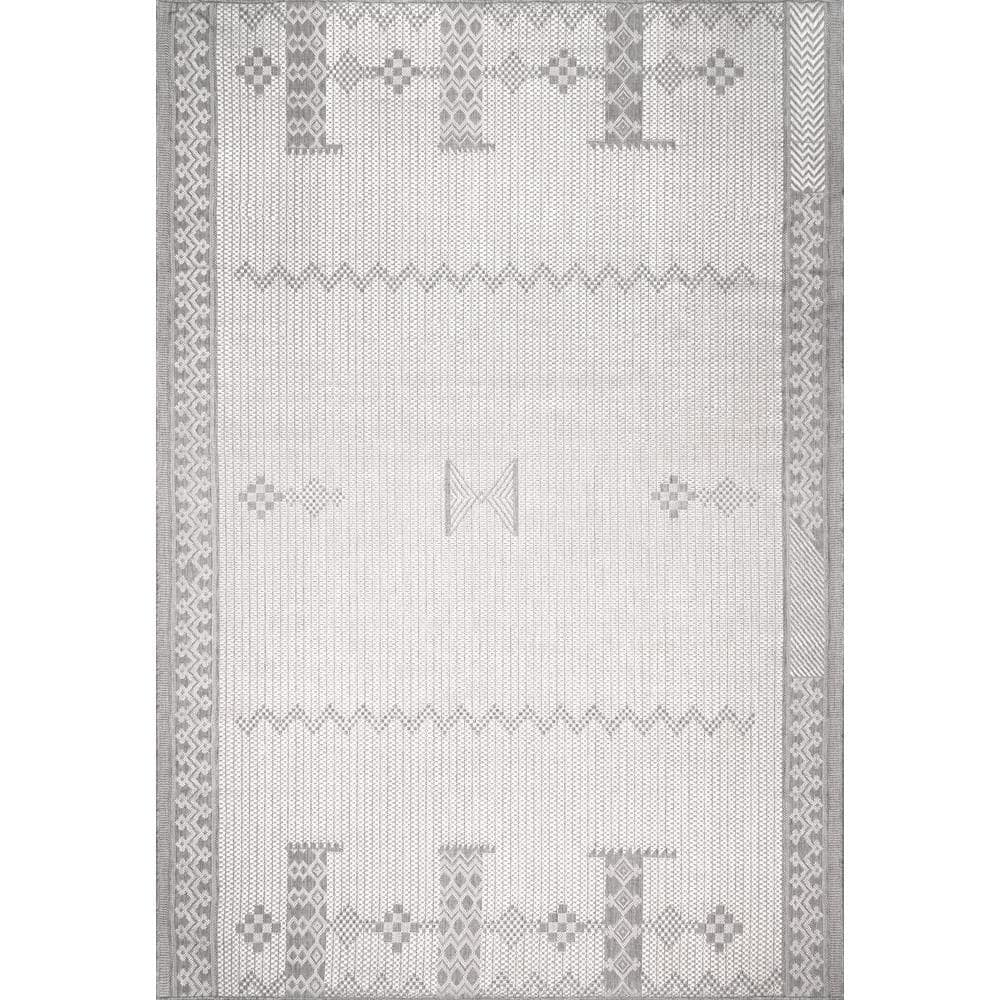 Lowen Global Geometric Light Gray Indoor/Outdoor Area Rug, 3'6" x 5'