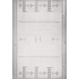 Lowen Tribal Light Grey Doormat 3 ft. 6 in. x 5 ft. Indoor/Outdoor Patio Area Rug