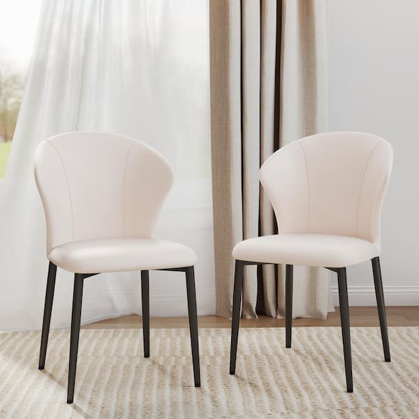 Set of 2 Modern Comfortable Upholstered Artificial Leather Dining Chair for Kitchen Dining Room, White