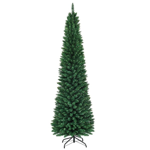 ANGELES HOME 8 ft. Green Unlit Slender Fir Artificial Christmas Tree with Metal Stand