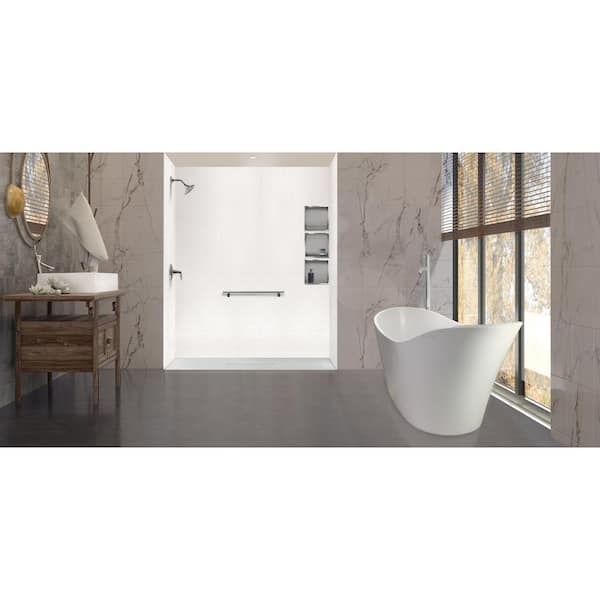 Zero Threshold 79 in. L x 40 in. W Customizable Threshold Alcove Shower Pan Base with Center Drain in Grey