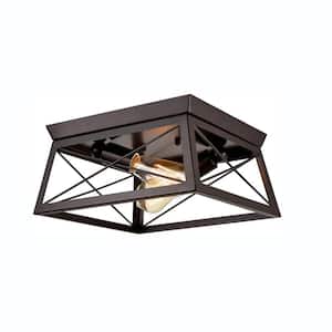 12.01 in. 2-Light Bronze Modern Semi-Flush Mount with No Glass Shade and No Bulbs Included 1-Pack