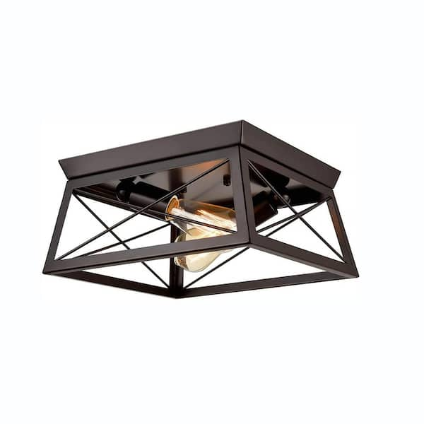 CLAXY 12.01 in. 2-Light Bronze Modern Semi-Flush Mount with No Glass ...