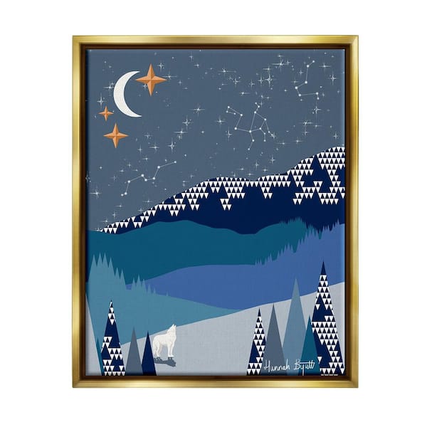 Stupell Industries Winter Night Landscape by Hannah Byatt 1-Piece Floater Frame Graphic Print Nature Poster Art Print 21 in. x 17 in.