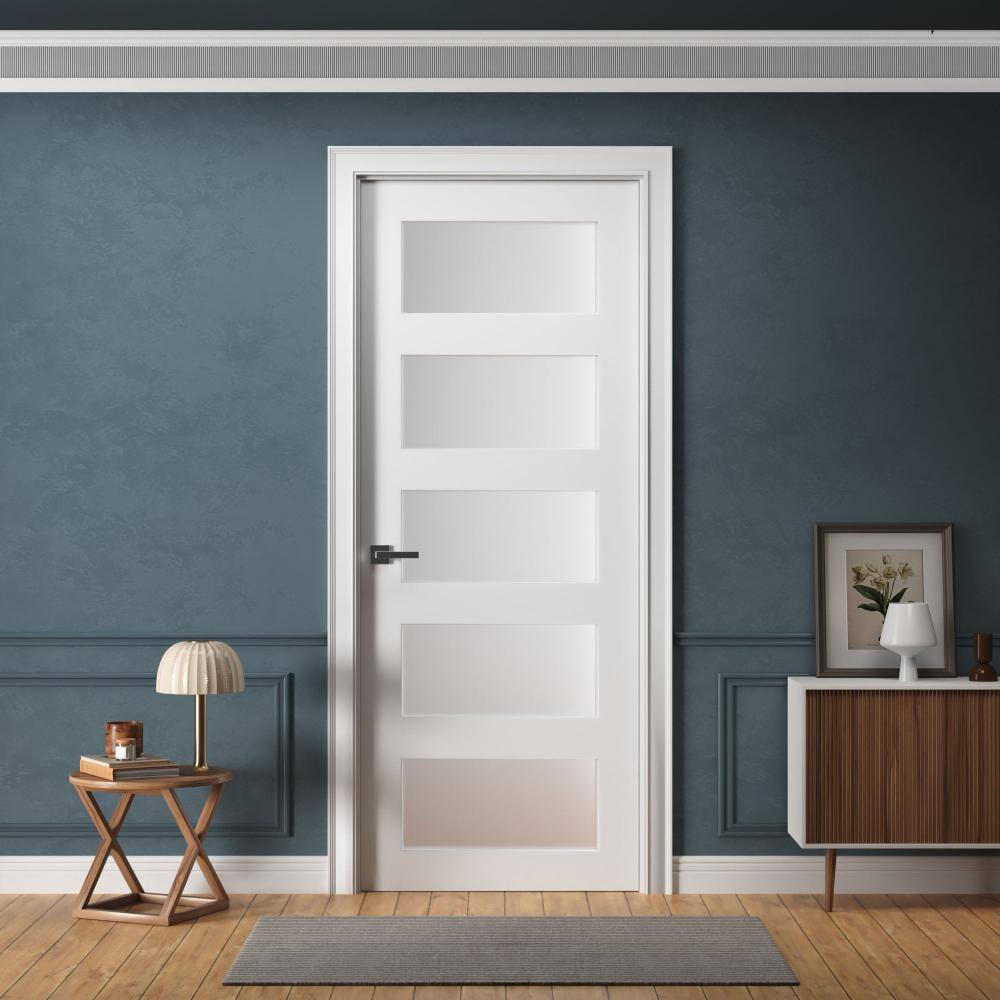 36 in. x 80 in. Ready-to-Prehung 5-Lite Frosted Glass Solid Core White Primed Single Interior Door with Jamb Kit price history on PriceWatchPro