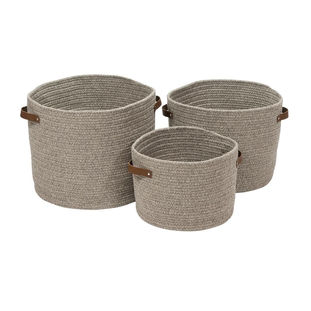 Monaco Basket Grey Natural Wool with Leather Handles - 18" x 18" x 14"