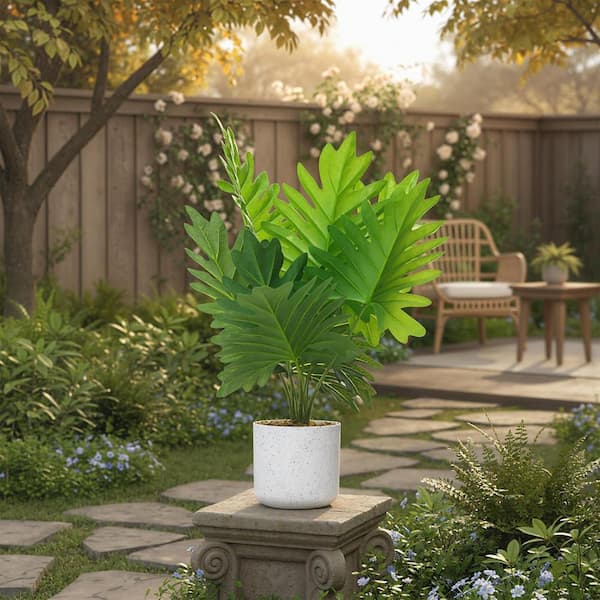 MOVECOM 1.5FT 2Pcs Philodendron Fake Plants in White Potted, Faux Green  Bonsai Tree with Realistic Leaves PHK_36FKP76V_LHD - The Home Depot