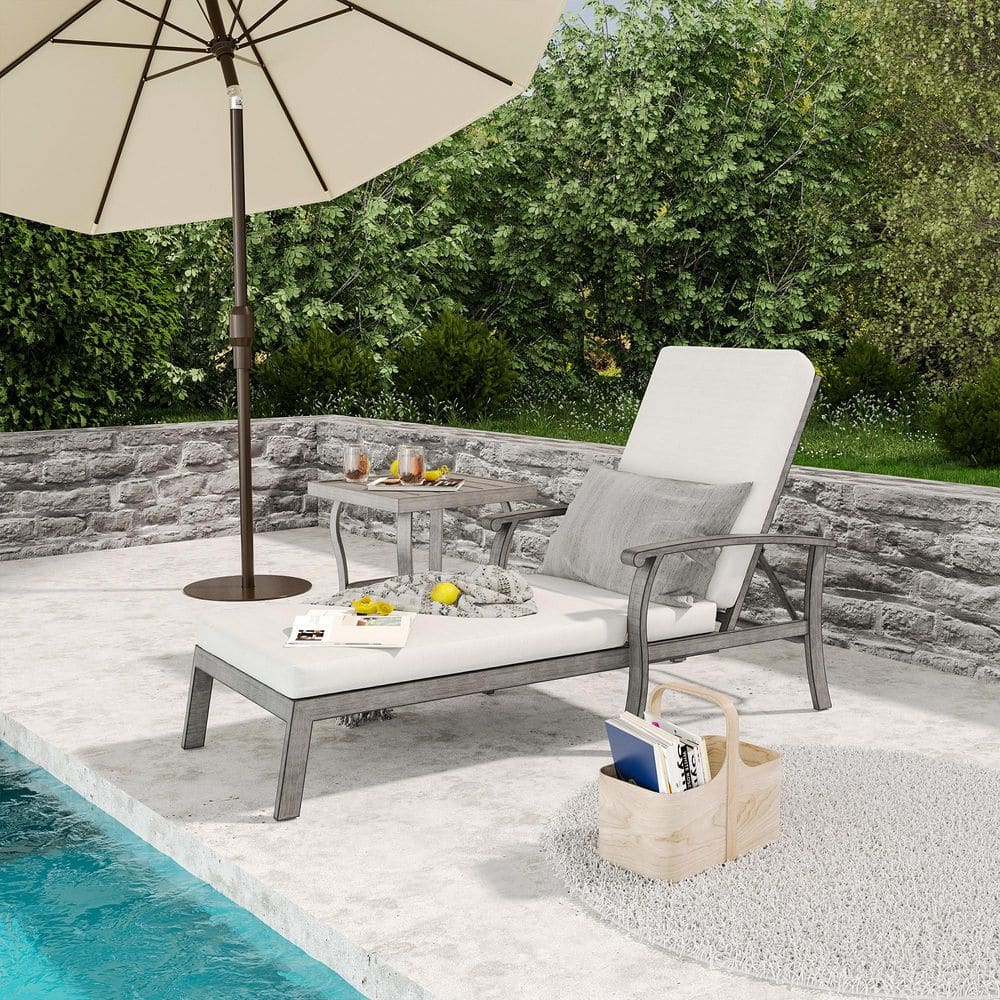 2-Piece Aluminum Outdoor Patio Chaise Lounge with Light Gray Cushions and Side Table price history on PriceWatchPro
