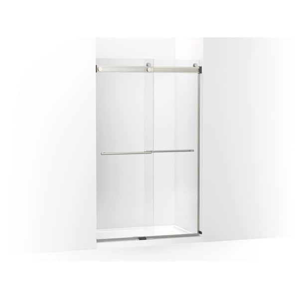 KOHLER Levity Plus 45-48 in. W x 78 in. H Sliding Frameless Shower Door in Anodized Brushed Nickel with 5/16 in. Clear Glass