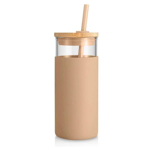 PRIMEPLUS 20 oz Glass Tumbler Glass Water Bottle Straw Silicone Amber