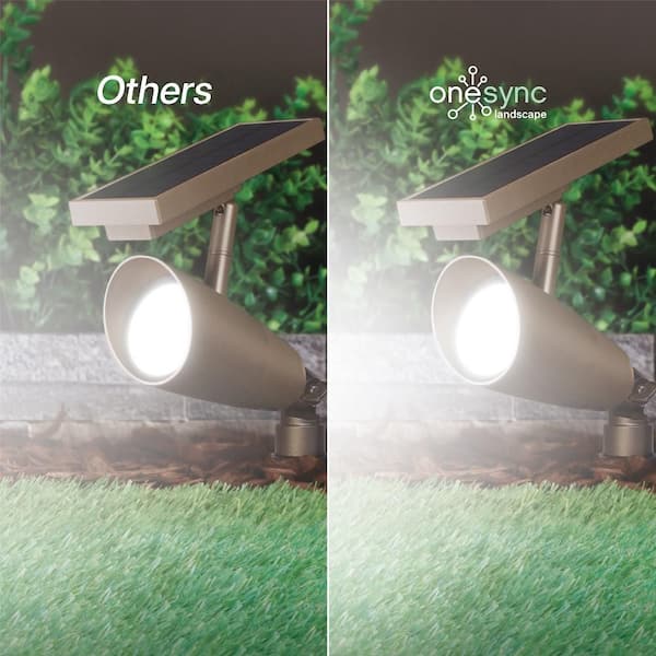 Feit Electric OneSync Landscape 100 Lumens Bronze Solar Integrated LED  Outdoor Spotlight w/Dusk-To-Dawn CCT+RGB Wireless Remote 4-Pack  SPOTSYNCSOLBZ/2/RP/2 The Home Depot