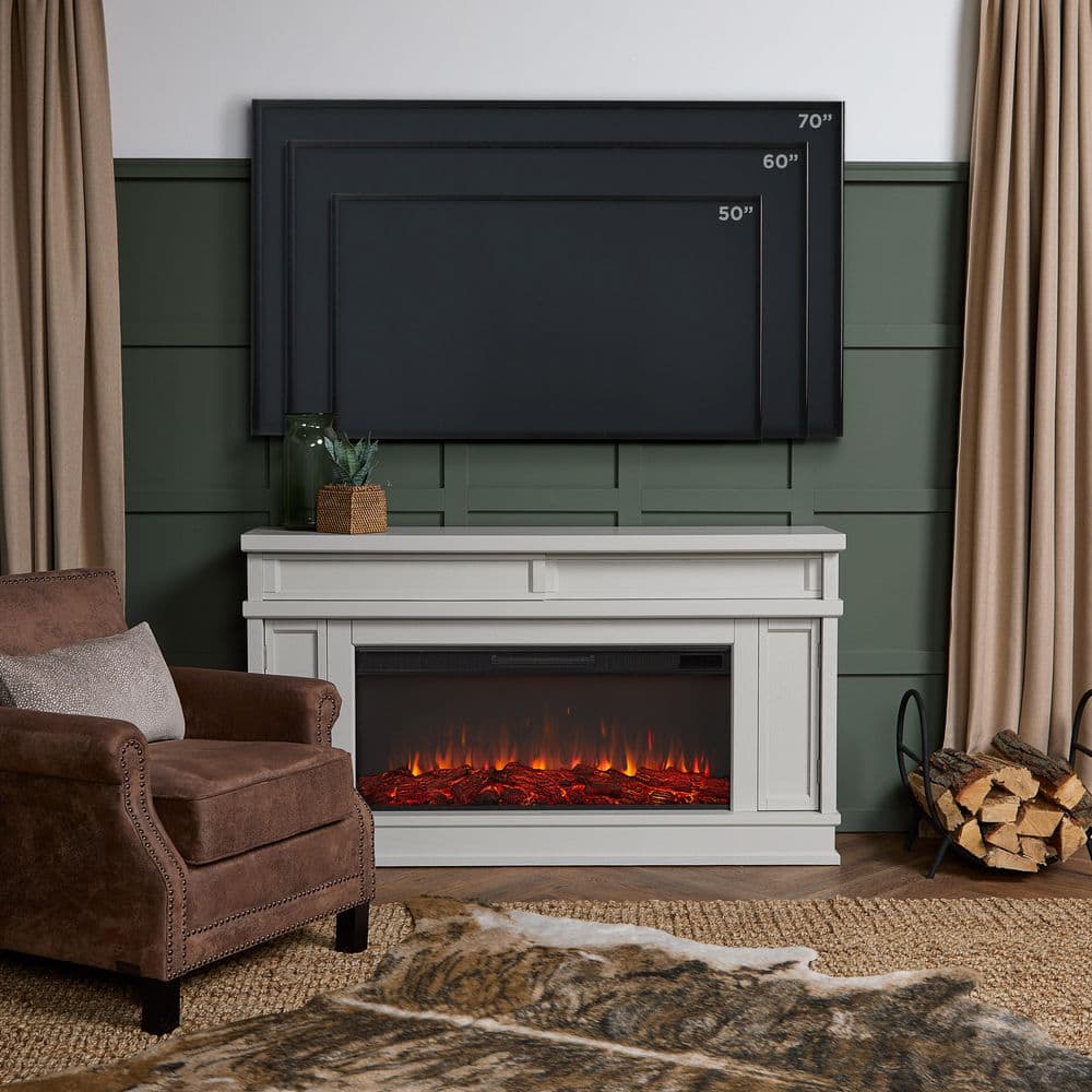 Real Flame Torrey 60 in. Freestanding Electric Fireplace in Bone