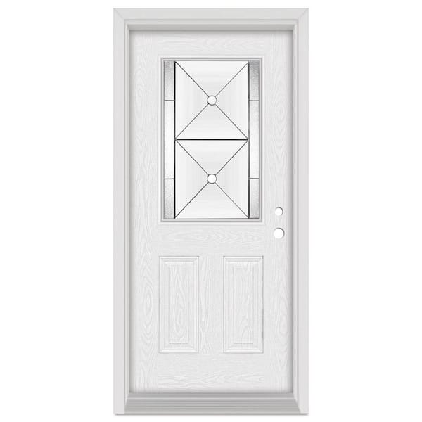 Stanley Doors 32 in. x 80 in. Bellochio Left-Hand 1/2 Lite Patina Finished Fiberglass Oak Woodgrain Prehung Front Door