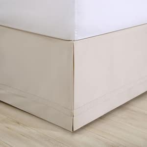 Solid Pleated 15" Drop Beige Cotton King Bed Skirt