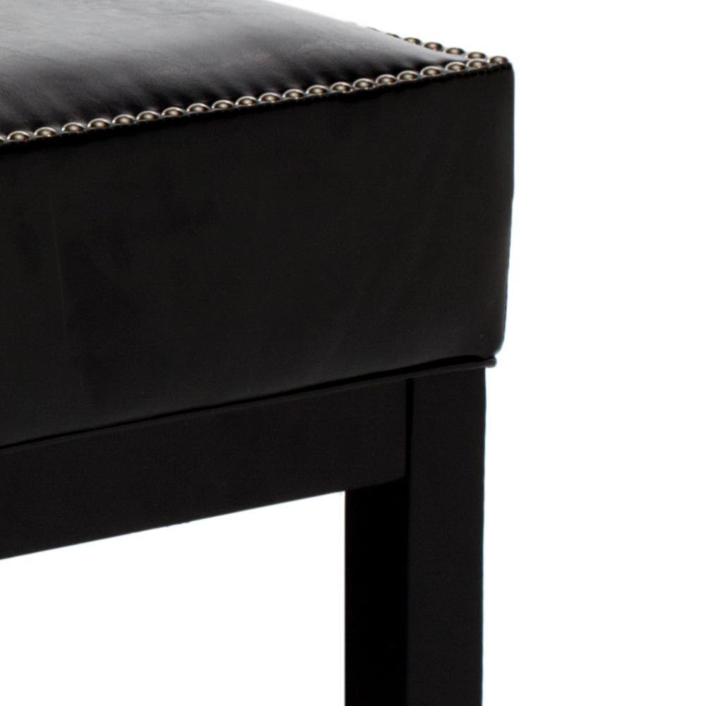 Transitional Terrence 37" Black Leather Cocktail Ottoman with Silver Nailheads