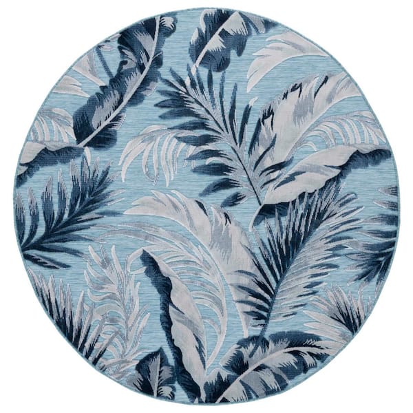 Cabana 5 ft. x 5 ft. Aqua/Navy Floral Round Rug
