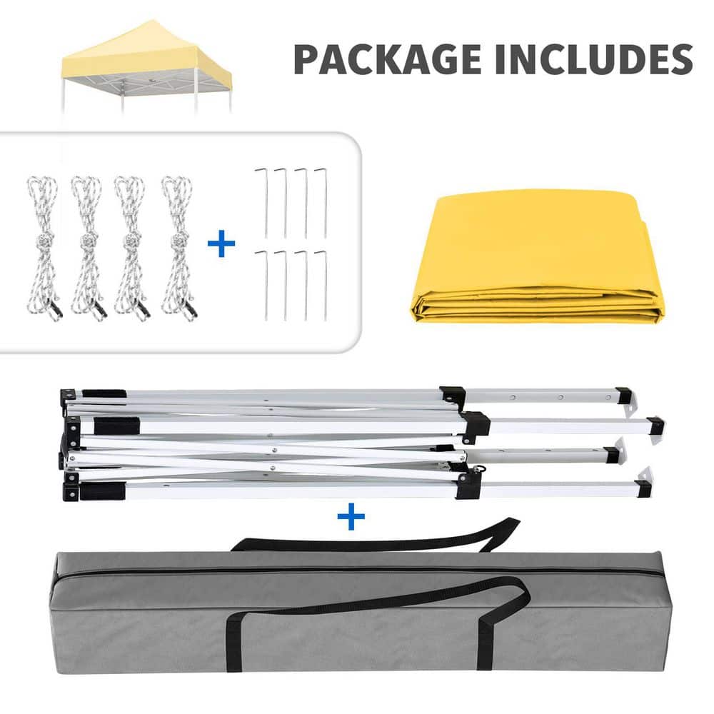 Yellow 5x5 Portable Adjustable Height Canopy Tent with White Frame