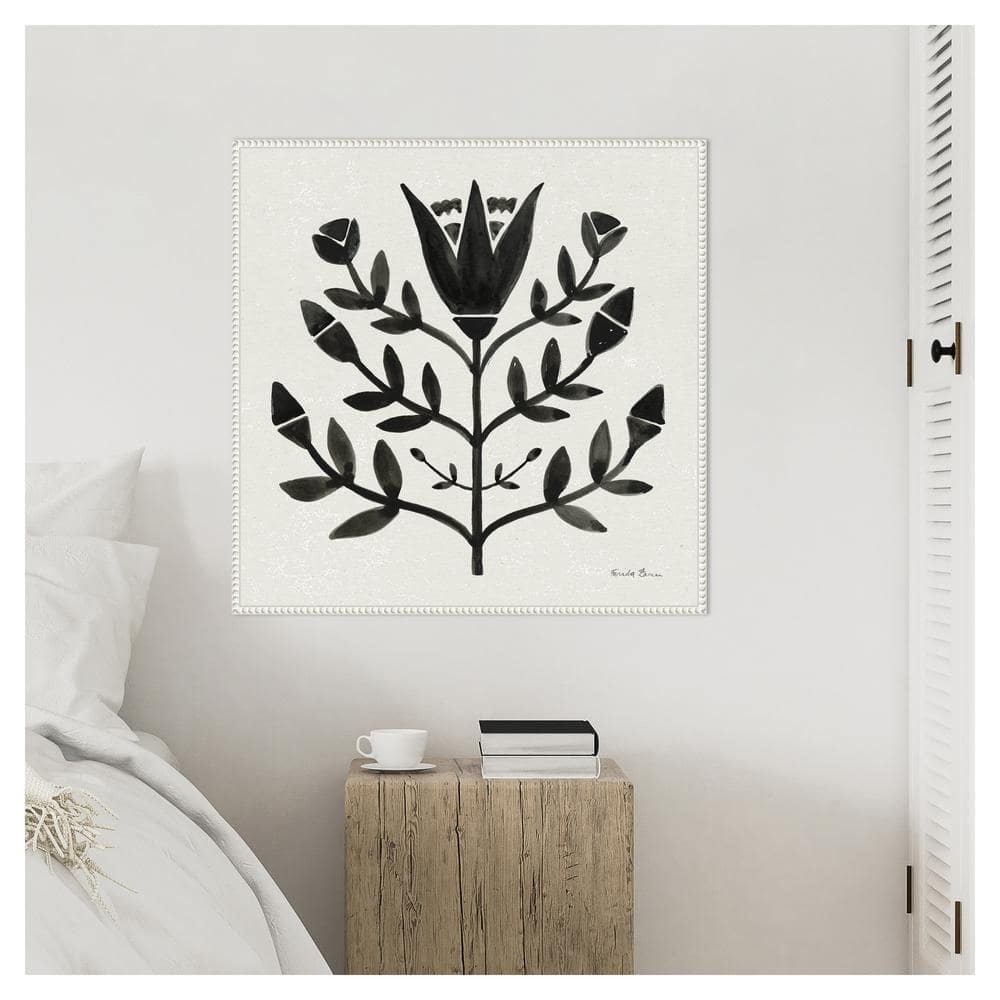 Nordic Black and White Beaded Canvas Botanical Wall Art