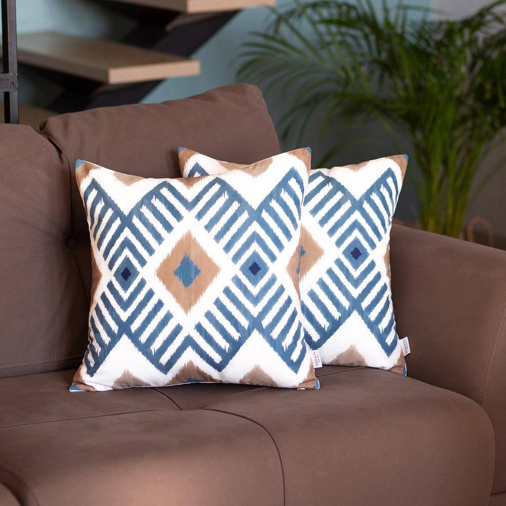 Blue Polyester Ikat Euro Pillow Covers Set of 2
