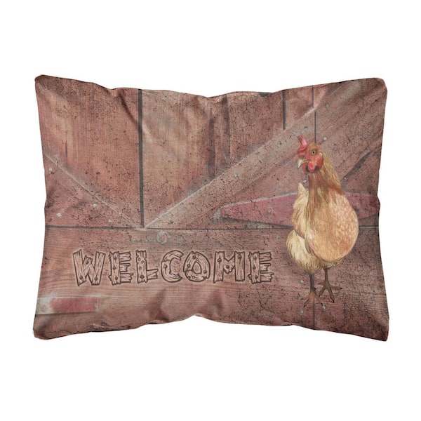 Caroline's Treasures 12 in. x 16 in. Multi-Color Lumbar Outdoor Throw Pillow Welcome Chicken