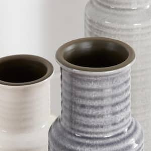 Stone Grey, Shadow Grey and White Ceramic Decorative Vases (Set of 3)