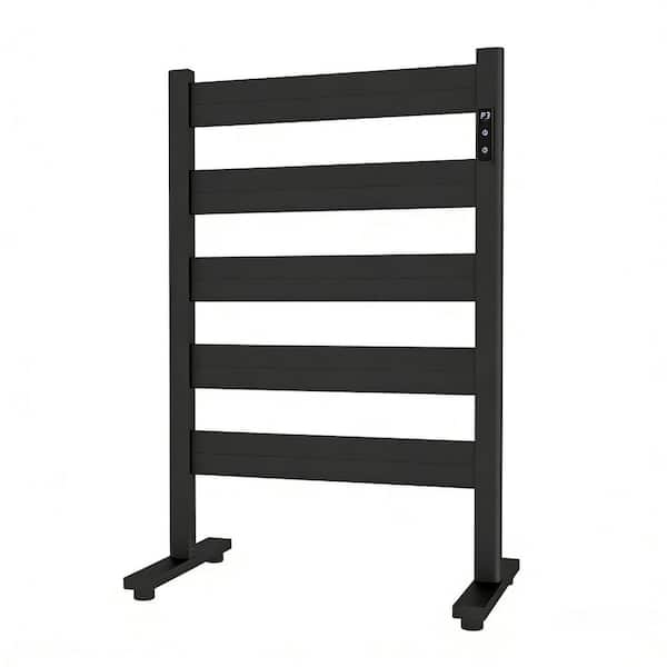Aluminum 5-Bar Freestanding Warmer Heated Towel Rack Electric Plug-In Temperature for Bathroom and Spa in Black