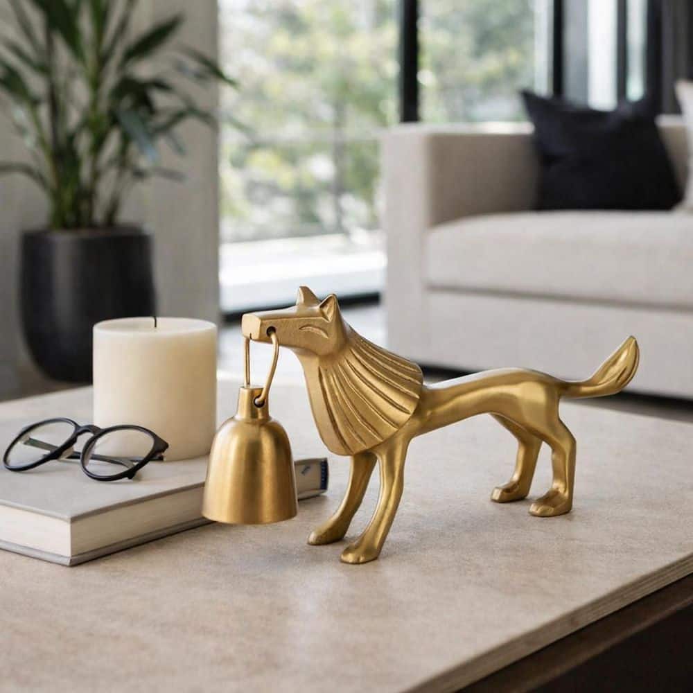 Liv & Skye 9 in. x 5 in. Gold Metal Novelty Lion Candle Snuffer