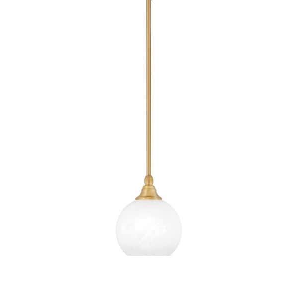 Unbranded Sparta 100-Watt 1-Light New Age Brass Shaded Pendant Light Mini Pendant with White Marble Glass and No Bulb Included