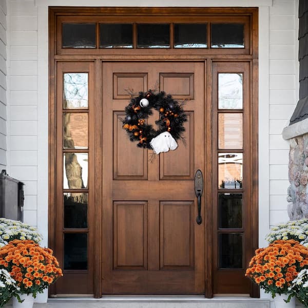Northlight 24 in. Orange Ornaments and Ghost Pine Halloween Wreath
