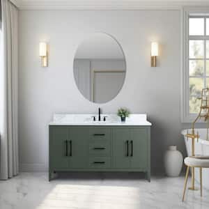 60 in. W x 22 in. D x 34 in. H Single Sink Bathroom Vanity Cabinet in Vintage Green with Engineered Marble Top in White