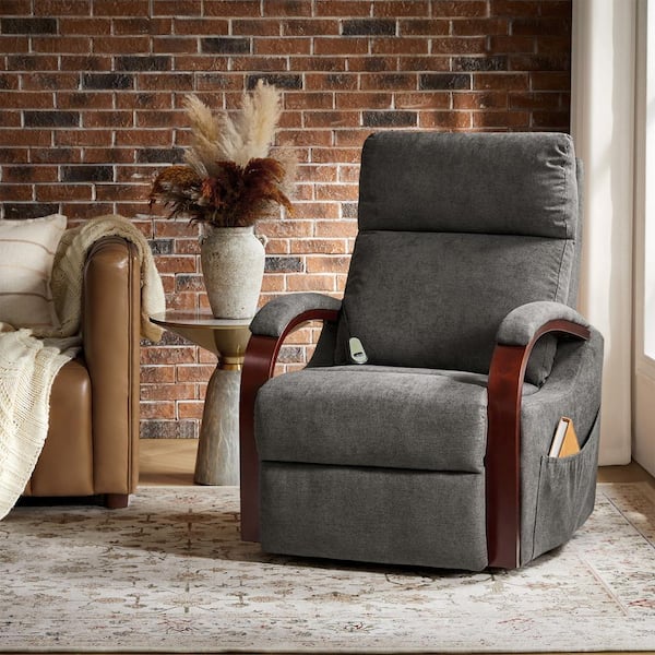 Nina Brown Power Recliner with Wired Controller and Side Pockets