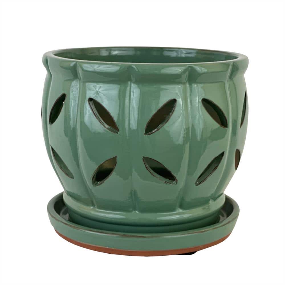 Vigoro 7 in. W x 6 in. H Round Ceramic Decorative Orchid Pot 54028
