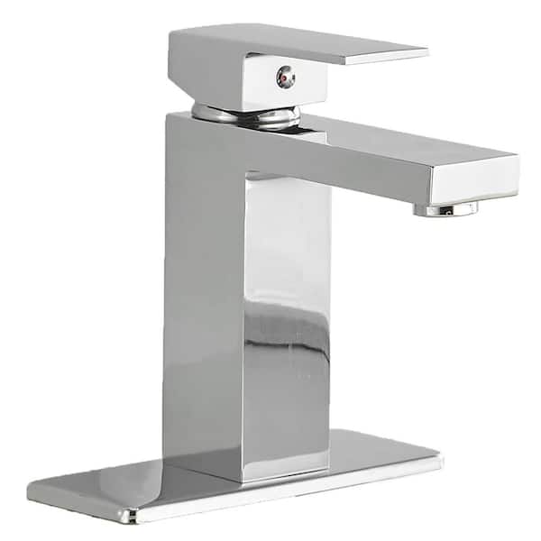 BWE Single Hole Single-Handle Low-Arc Bathroom Faucet With Supply Line in Polished Chrome