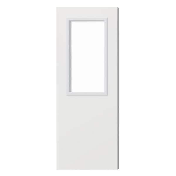 30 in. x 80 in. 1 Lite, Universal, Clear Glass, White Primed Wood Front Door Slab