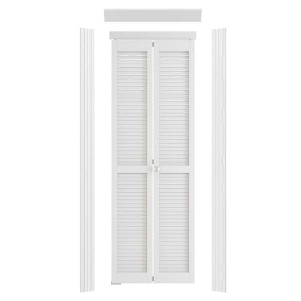 30 in. x 80 in. All Louver Solid Core Wood, MDF, White, PVC Covering, Closet Bi-Fold Door with Frame and Hardware