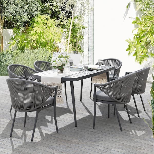 Nuu Garden Removable Aluminum and Woven Rope Outdoor Arm Dining