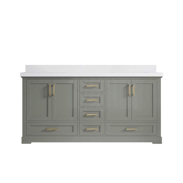 Willow Collections Boston 72 in. W x 22 in. D x 36 in. H Double Sink Bath Vanity in Evergreen with 2 in. White Quartz Top