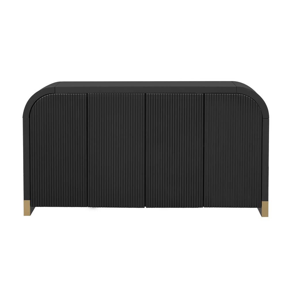 59.8 in. W x 15.7 in. D x 32.9 in. H Black Linen Cabinet with 4-Door Curved
