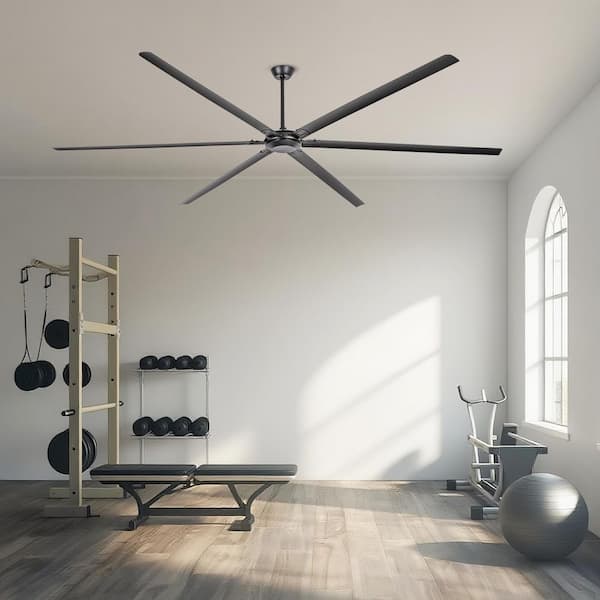 10 ft. Indoor/Outdoor Matte Black Downrod Mount Windmill HVLS Industrial Ceiling Fan with Remote Control and DC Motor