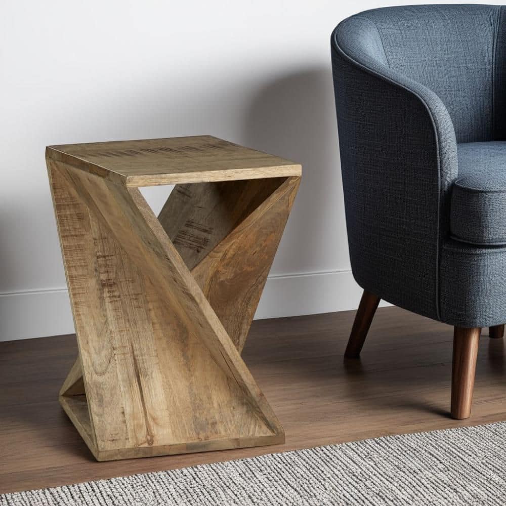 Benjara Axoi 14.13 in. Distressed Brown Rectangle Wooden End