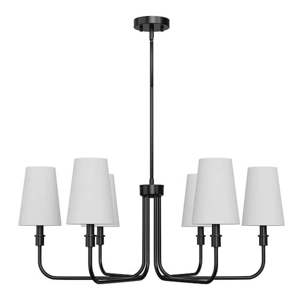 Emeritpro 6-Light Industrial Black Chandelier with Tapered Fabric