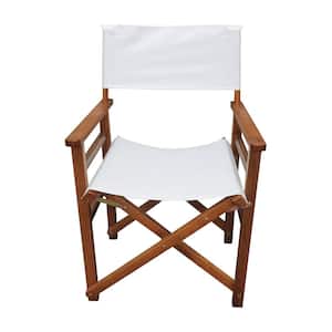 1-Piece Natural Wooden White Canvas Director Chair Folding Lawn Chair