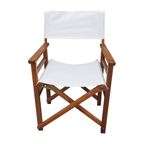 Angel Sar 1Piece Natural Wooden White Canvas Director Chair Folding