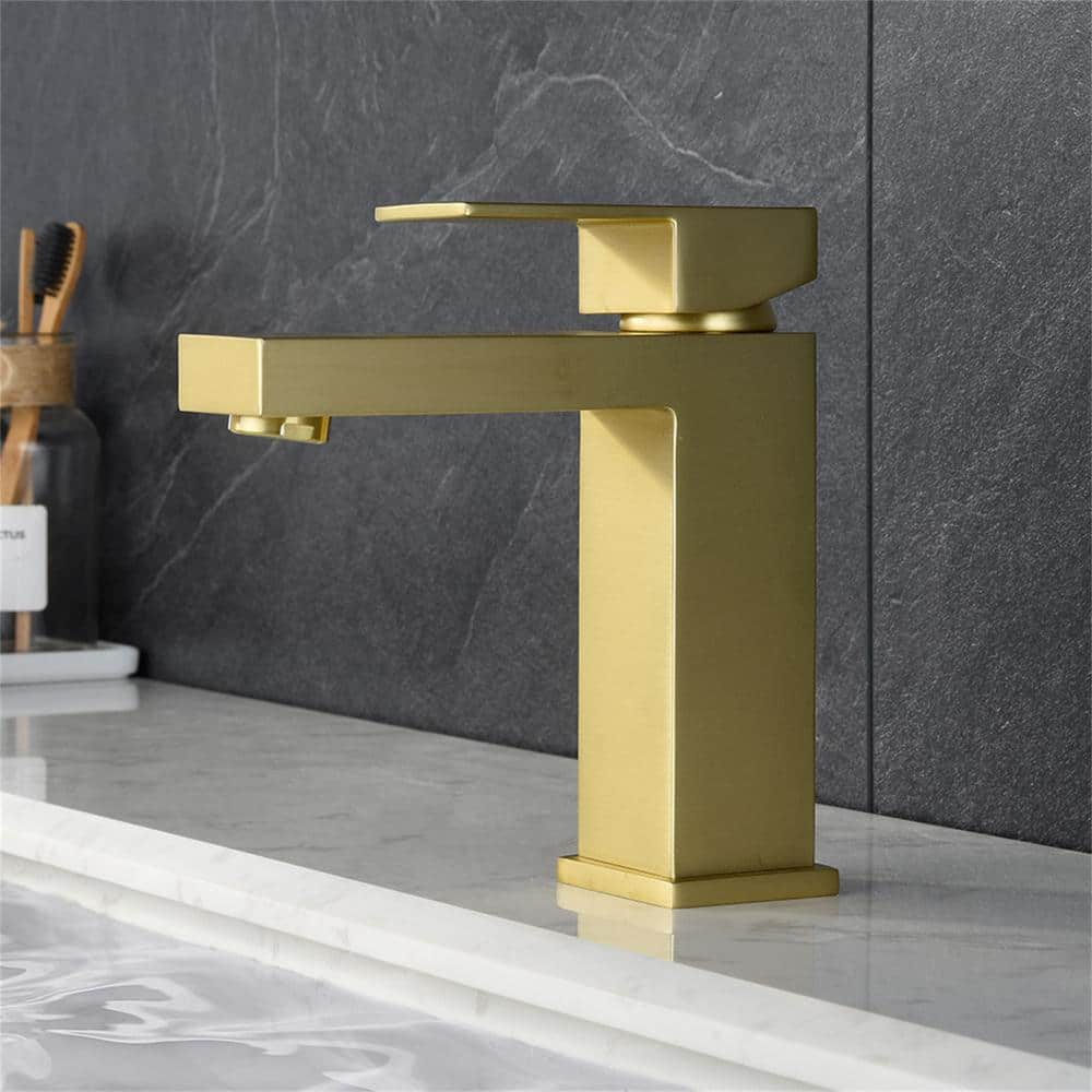 Brushed Gold Single Handle Brass Bathroom Faucet