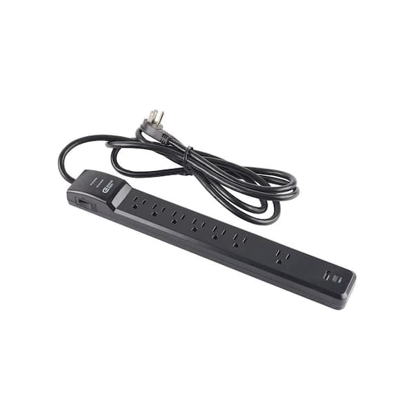 Commercial Electric 8 ft. 7-Outlet Surge Protector with 1 USB-A and 1 USB-C, Black